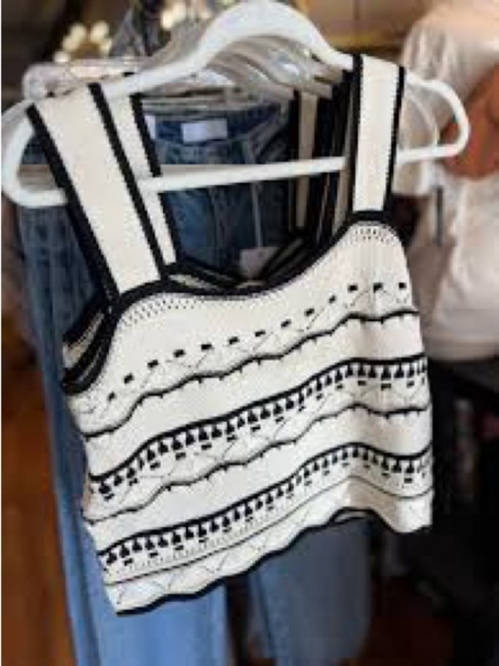 Entro White Crochet Crop Tank with Black Trim